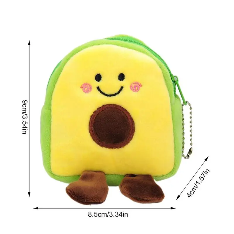 Abacate Shape Plush Coin Purse para crianças, bolsas de moedas fofas e interessantes, carteira para meninos e meninas