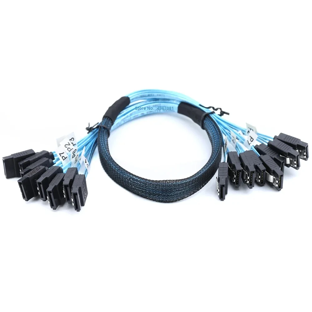 4/6/8Pcs Set 7 Pin SATA to 7 Pin SAS Cable12Gbps High-Speed Data Transfer SATA 3.0HDD Cable for Server NAS PC - 6 Ports per Set
