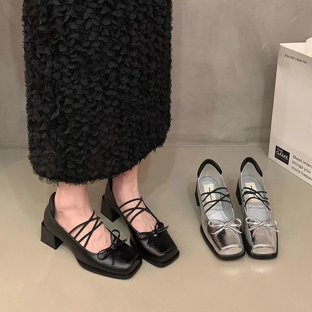 

Mary Janes for Women Platform Chunky Heels Bow knot Design Comfortable Square Closed Toe Block Heels Dress Shoes Loafers