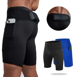 (S-3XL)Men Compression Marathon Running Shorts with Waist Pack Quick Dry Trainning Exercise Fitness Sport Tight Shorts