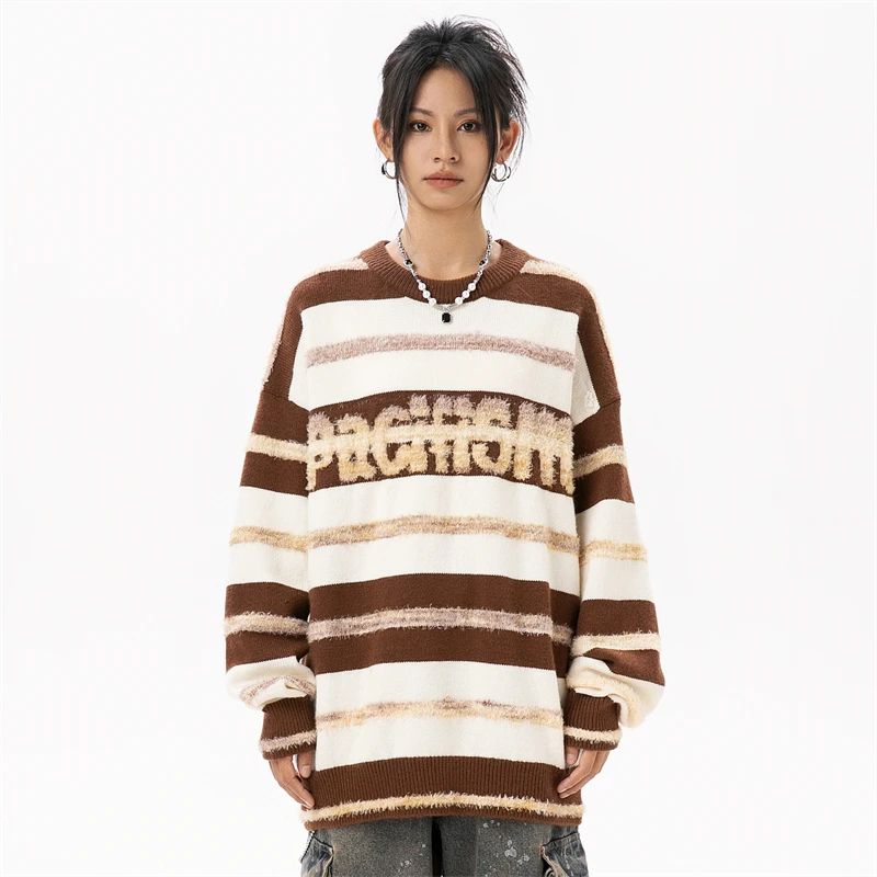 Women\'s Sweater Oversize Female Clothing Sales Promotion Striped Off Shoulder Sweater Women Trends 2024 Youthful Woman Clothes