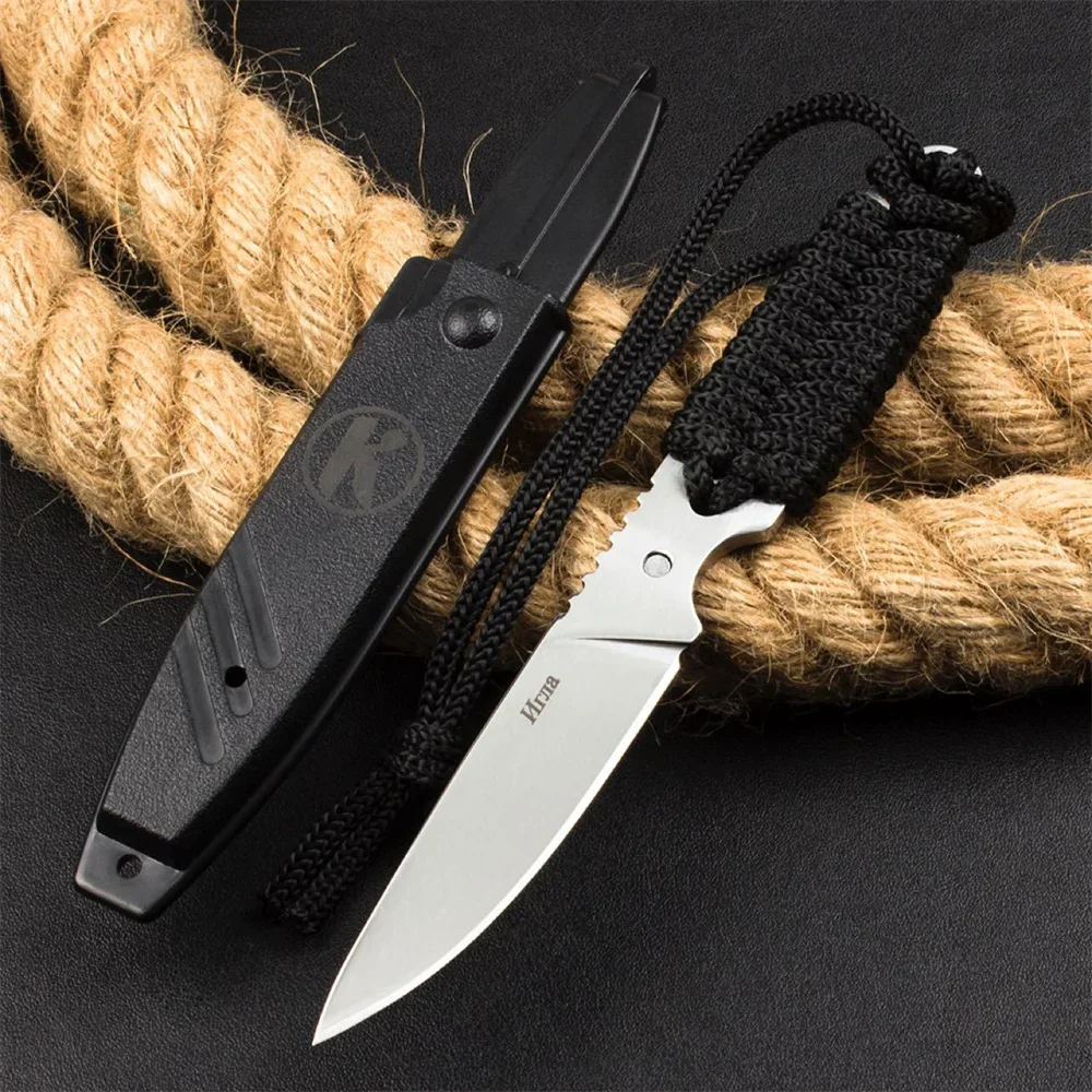 Neuestes russisches Kizlyar Igla Messer aus hochkohlenstoffhaltigem Edelstahl mit feststehender Klinge, Outdoor-Jagd- und Campingwerkzeug mit Paracord-Befestigungsgriff