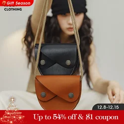 Maden Retro Double-layer Flip Vegetable Tanned Leather Saddle Bag with First Layer Cowhide Small Single Shoulder Crossbody Bag