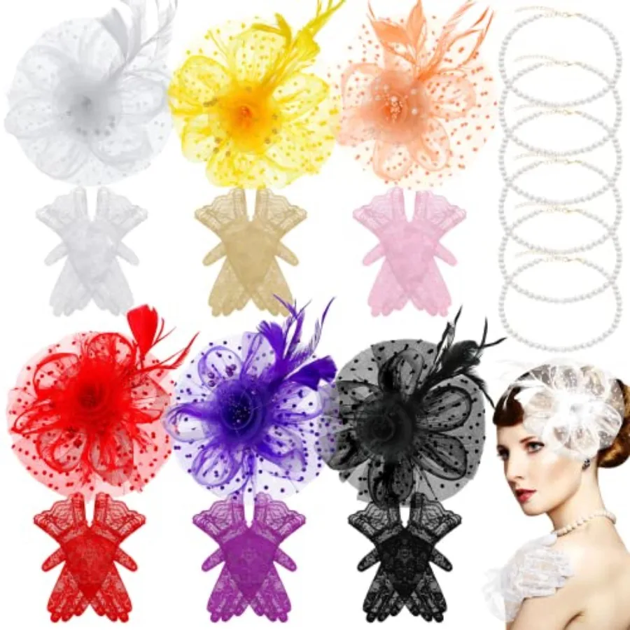 

Thinkday 18 Pcs Fascinator Hats for Women 2026 Derby Tea Party Headbands with Veil Feather Flower Vintage Wedding Cocktail Head