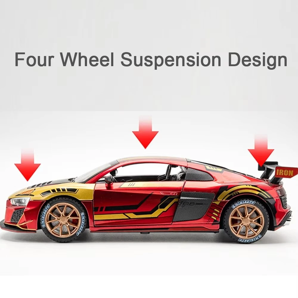 1:24 Scale R8 Racing Car Model Toy Alloy Diecast Vehicles Simulation Light Sound Rubber Tires Sports Cars Models for Kids Gifts