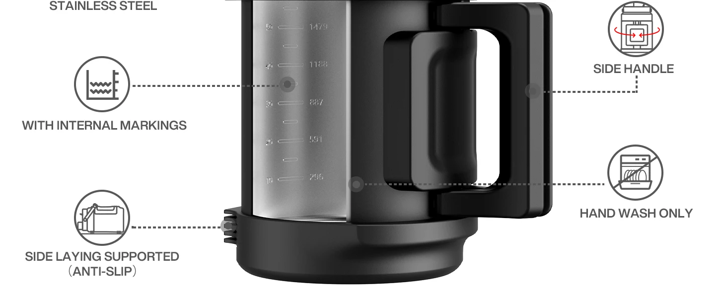 Detail - handle wash only, side handle, 188 stainless steel, side laying supported