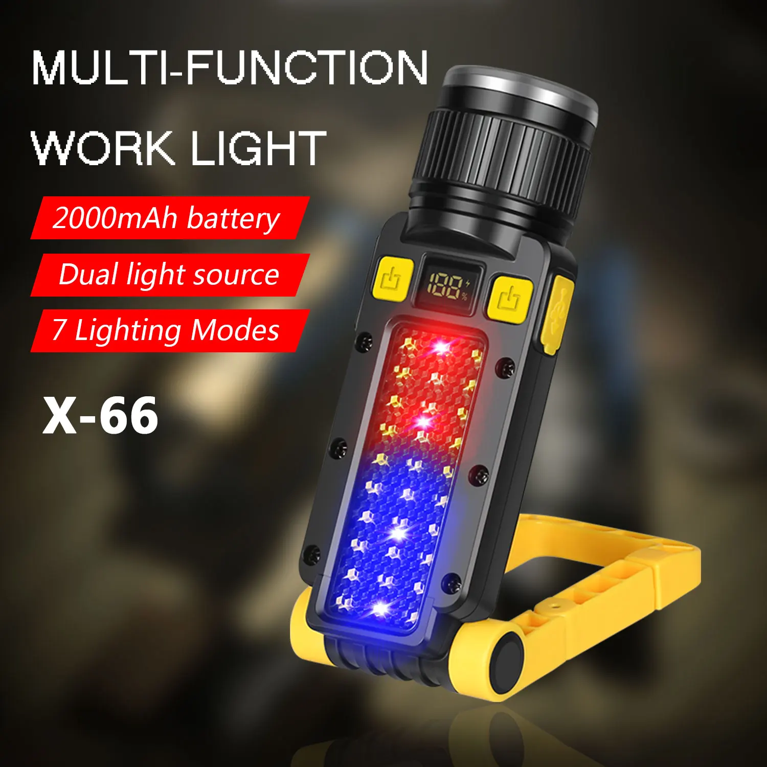 USB Rechargeable LED Flashlight Zoom Waterproof COB Work Light 18650 Portable Camping Lamp ,with Magnet Warning Light UV Light