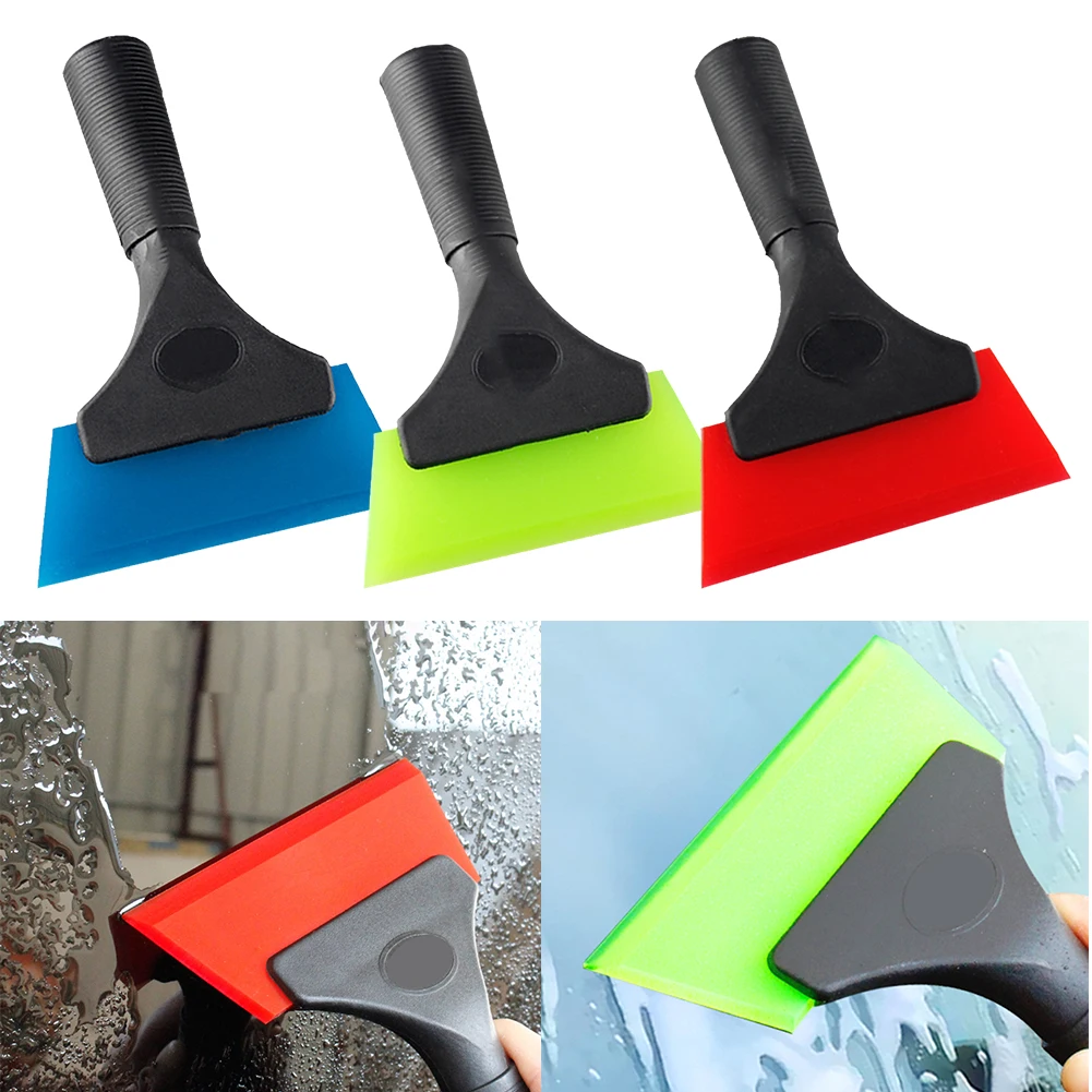 1Pcs 2 In1 Car Window Film Scraper Cleaning Squeegee Plastic Tendon Film Scraper Cleaning Tool Glass Soft Scraper With Handle