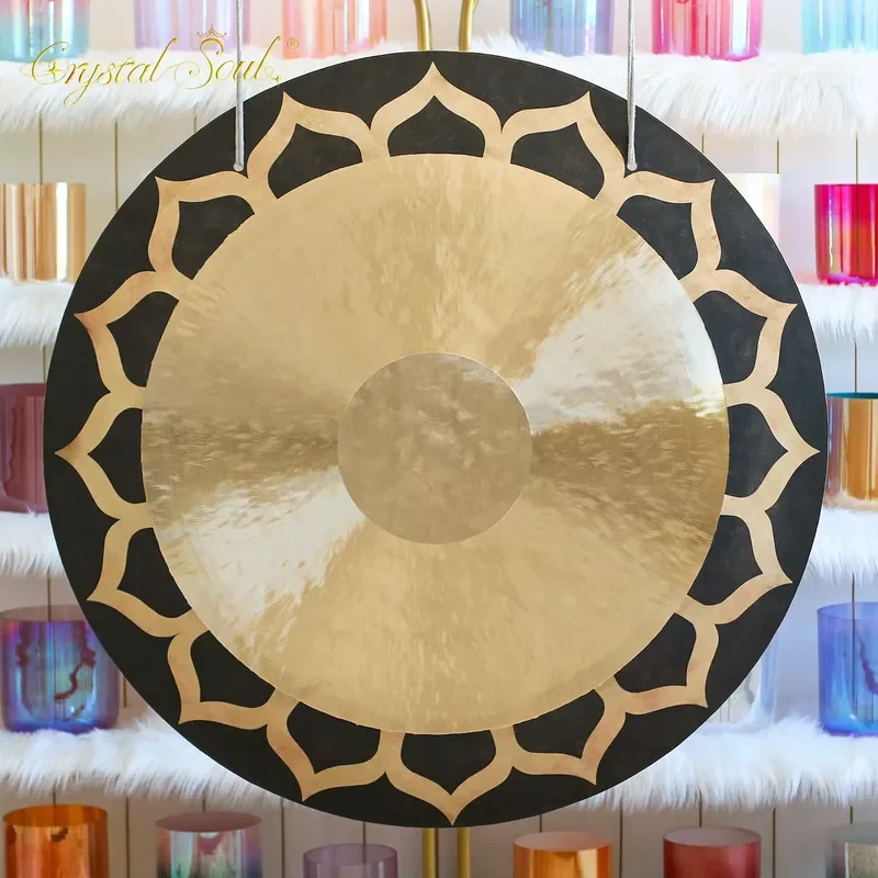 High Quality Copper Wind Gong Crystal Soul Lotus Pattern Customizable Decorative Metal Gong for Home Meditation Sound Healing