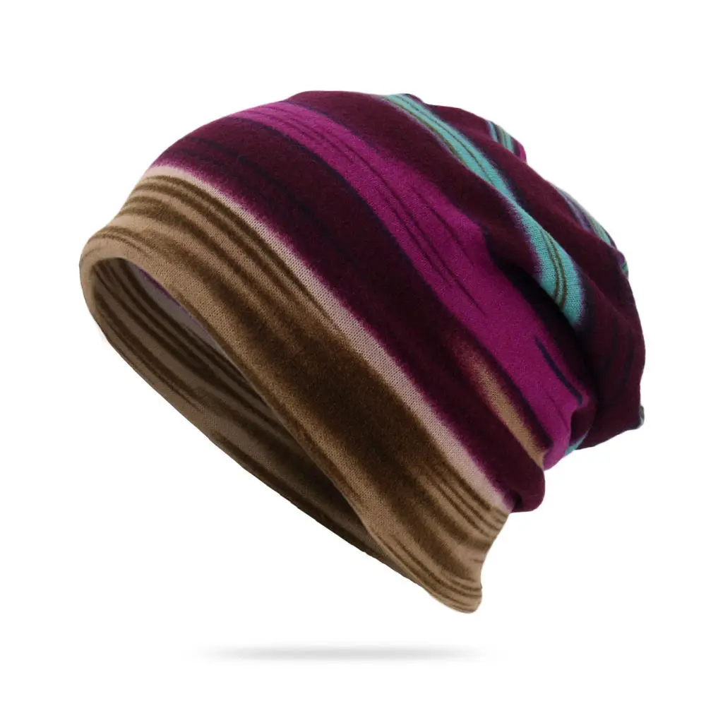 Winter Hüte Frau Beanie Gestreiften Kontrast Farbe Nähte Turban Hut Weibliche Dual Zweck Schal Maske Baggy Cap Kopftuch Outdoor – Detail 3