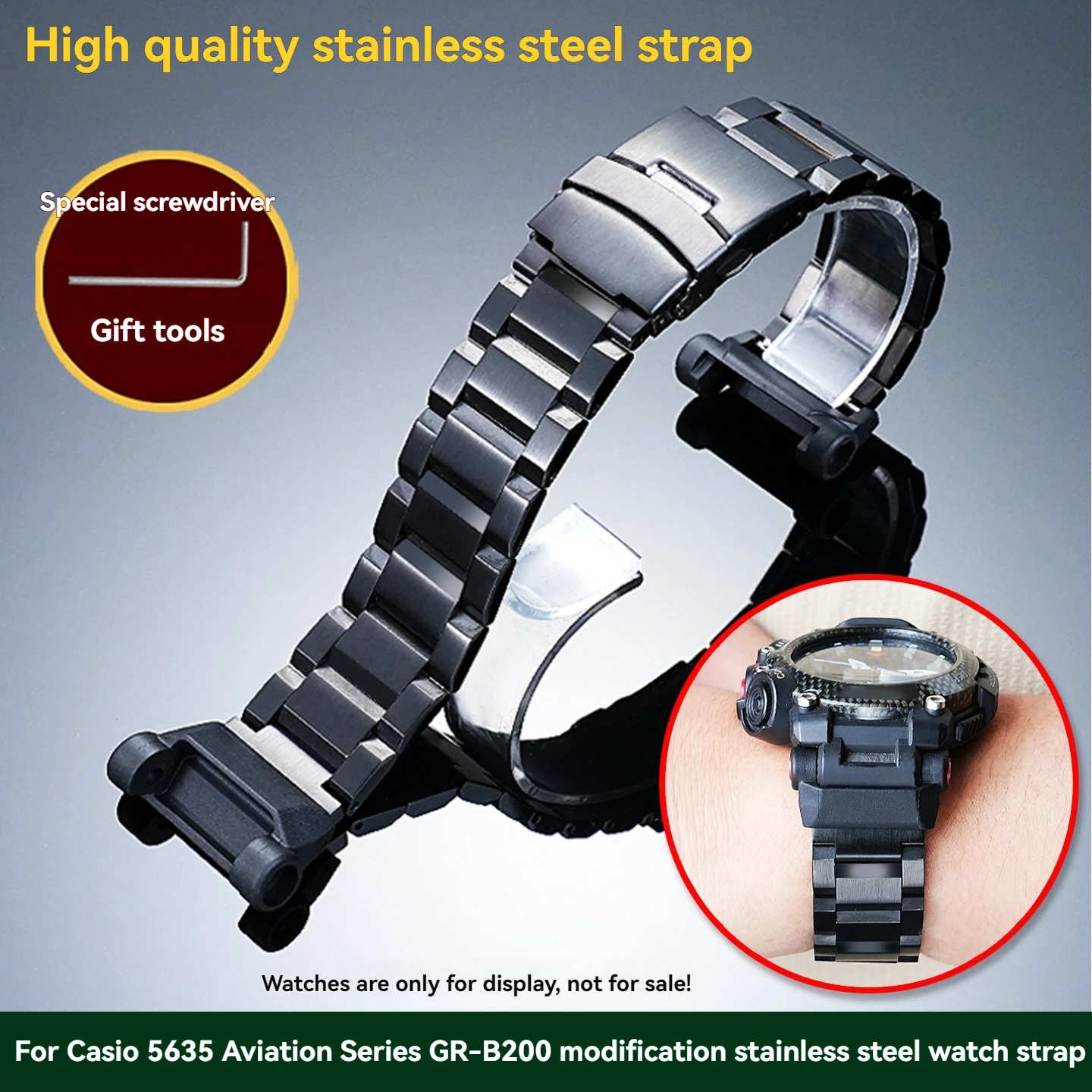 Para Casio G-SHOCK 5635 Aviation Dominator GR-B200 accesorios de correa de reloj de acero fino gr-b200 cadena de reloj de acero inoxidable para hombre