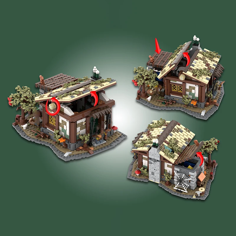 MOC medieval street scene building next door hut resident house camp model DIY assembly building blocks toy Christmas gift