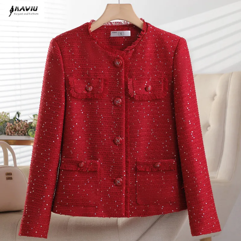 NAVIU Women Fashion Solid Color Textured Single Button Blazer Vintage Long Sleeve Office Ladies Elegant Chic Temperament Jacket