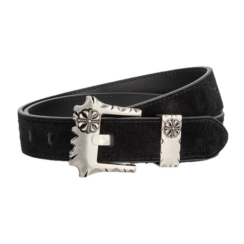 Cinturón de ante esmerilado estilo Punk a la moda, hebilla de aguja grabada para mujer, pantalones vaqueros decorativos, cinturón de diseñador de cuero genuino para mujer