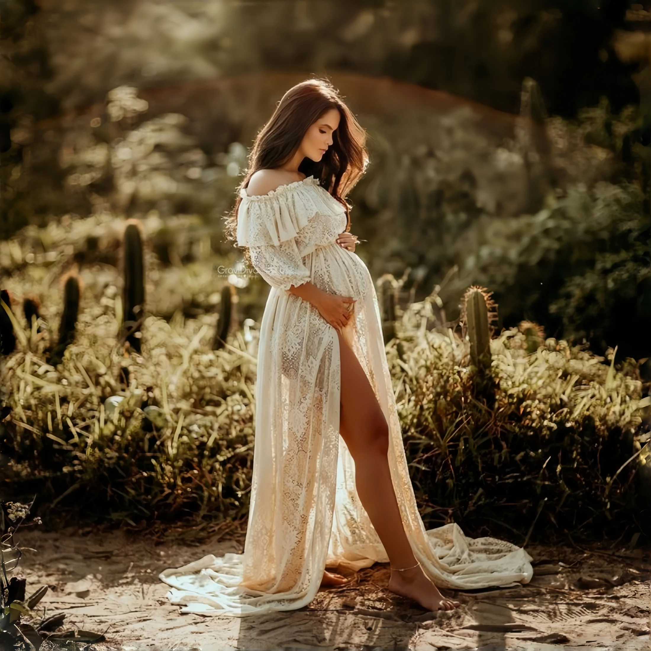 Boho Style White Lace Maternit - Maxi Dress Boho ulasan dan harga