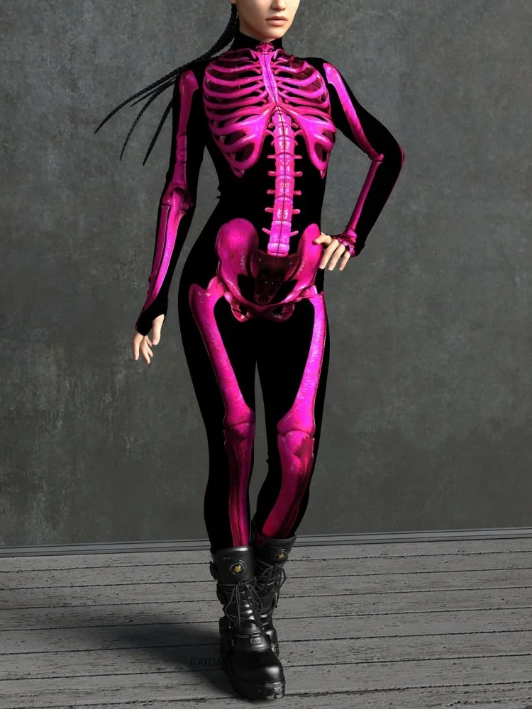 IOOTIANY Damen Grüner Sexy Horror-Skelett-Geister-Bodysuit-Set Halloween Karneval Party Aerial Bühnenauftritt Kostüm-Set – Detail 11