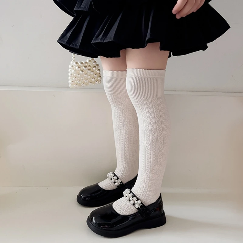 1 Pair Cotton Stockings Kids Over the Knee Socks for School Daily Comfortable and Warm Girls Knee High Socks Solid Color