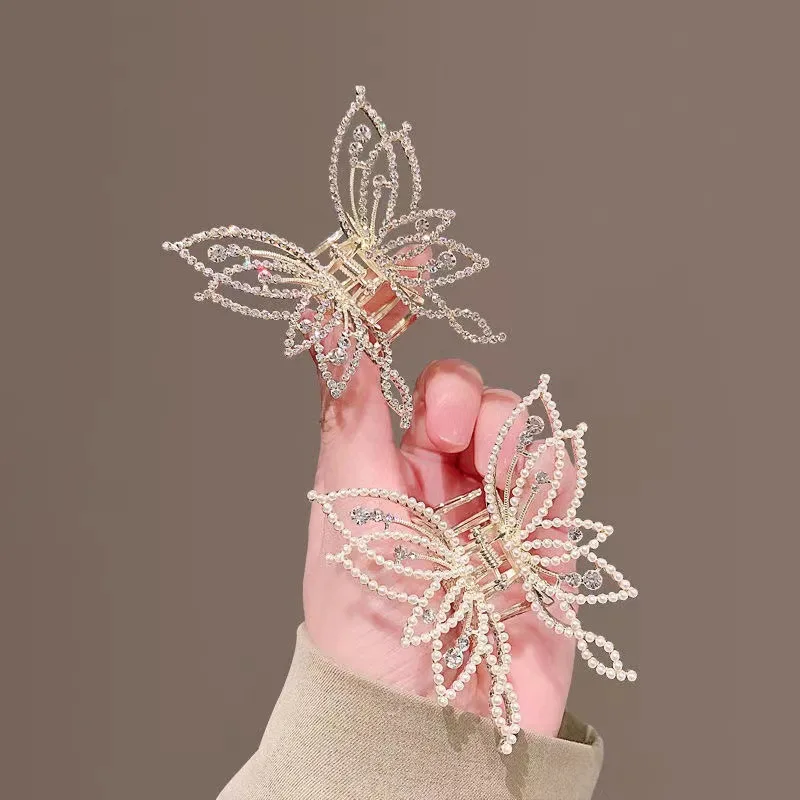 1pc zinc alloy rhinestone butterfly hair ornament, elegant butterfly disc hair grab clip, fashionable luxury sweet headwear, hig