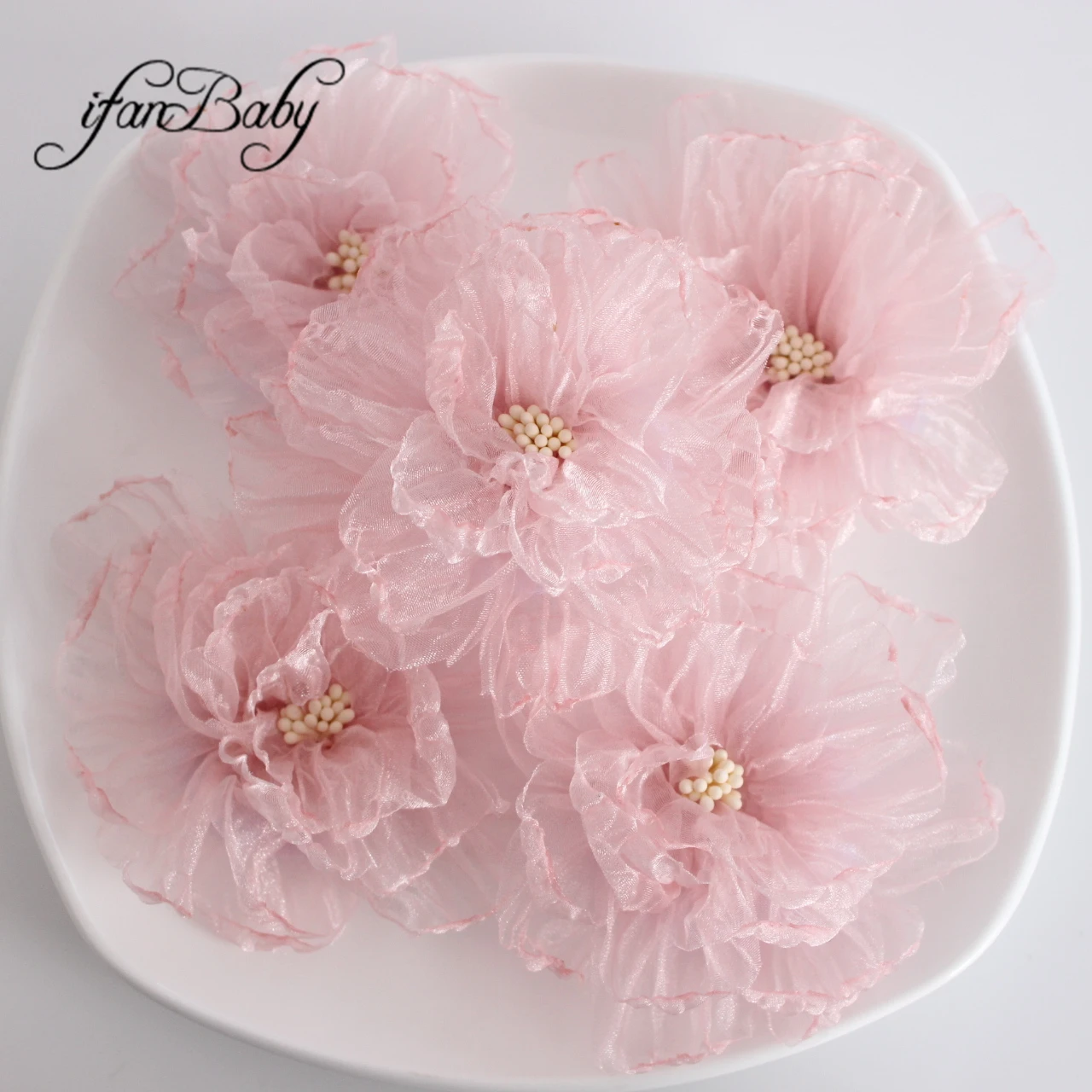 9-10cm Singed Organza Flowers Fabric Burn Floral Decorations Appliques Embellishments Flowers For Crafts DIY Hair Accessories