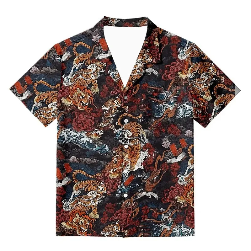 Summer Fashion New Hawaiian Tiger Shirt 3D Printed Adult and Children Parent-child Flower Shirt Hawaiian Vacation Breathable Top