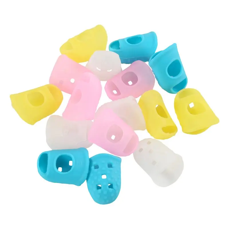 HOES-16 PCS Fingers Protectors,Kalimba Autoharp Silicone Finger Sleeve Random Color Silica Gel Finger Pain Relief