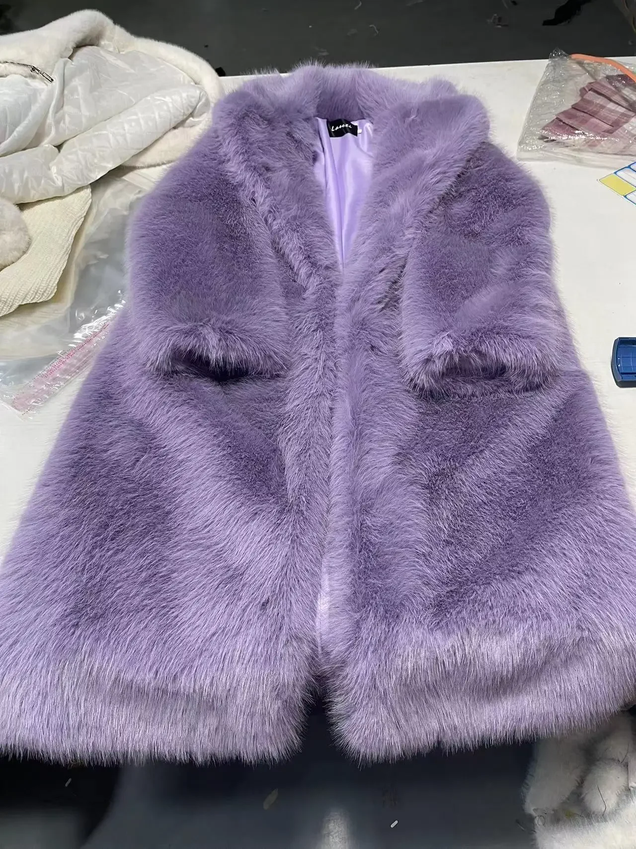 Women Purple Thick Faux Fur Jacket Colorblock Autumn Winter Maxi Coat Long Warm Luxury Belt Fur Parkas Bontjas Furry Outerwear