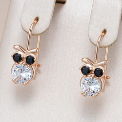 Kinel Hot Children's Earrings Fashion 585 Rose Gold Color Little Owl Black Natural Zircon Accessories Daily Fine Vintage Jewelry