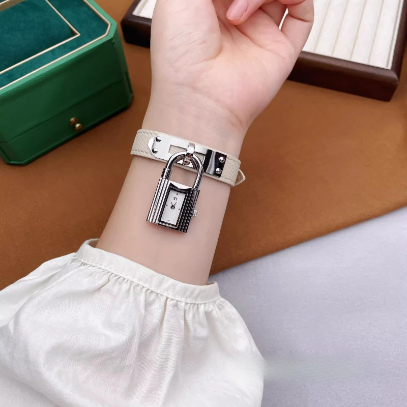 

2025 Luxury Women's Watch Unique Designer Lock Dial Leather Quartz Watch High-Quality Ladies Watch Water-Resistant Birthday Gift