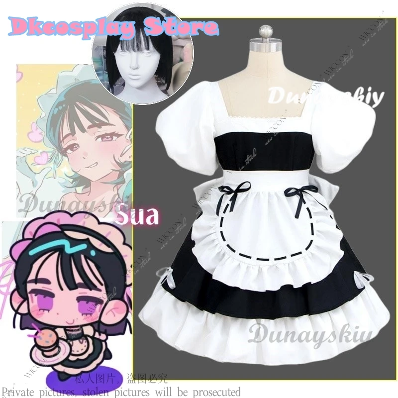 Anime alien estágio sua galeria cosplay lolita vestido uniforme de empregada cosplay traje peruca halloween bonito mulher role play roupa diária