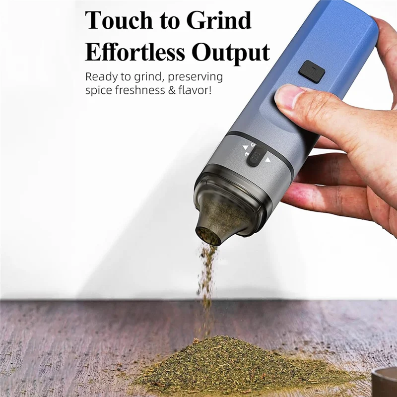 A01M-One-Touch Portable Electric Herb Grinder In Blue - Auto Grinding Up To 1.5G, Perfect For Spices And Dry Ingredients