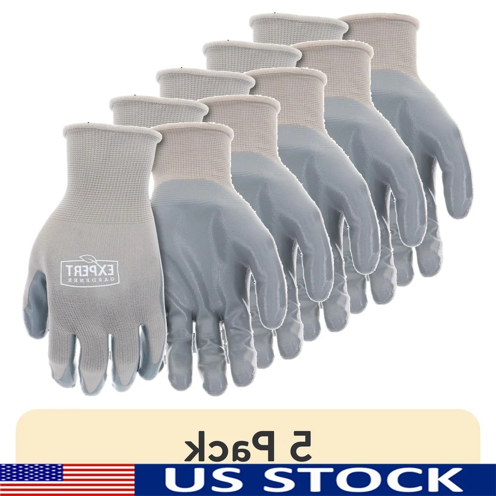 

5 Pack Large Gray Nitrile Gloves Eco-Friendly Gardening Durable Synthetic Polymer Elastic Knit Wrist Snug Fit Abrasion Resistant