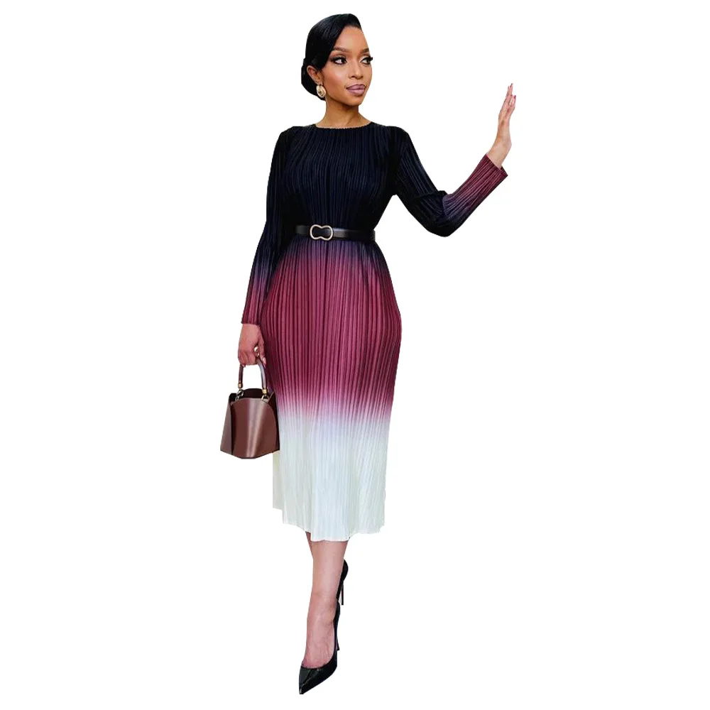 

Elegant 2023 Dashiki Autumn Winter African O-neck Long Sleeve Midi Dress Traditional African Clothing African Dresses For Women