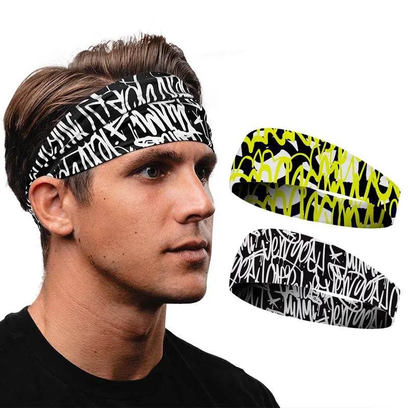 Sports Headband Graffiti Punk Style Running Hairband Breathable Non-slip Workout Headband Men Women Sweat Absorb Elastic Band