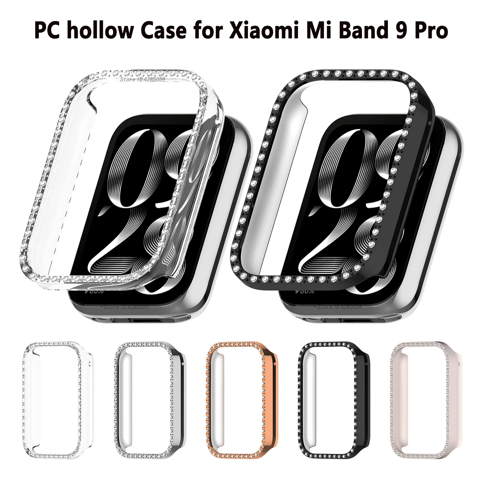 Diamond studded PC protective case for Xiaomi Mi Band 9 Pro Smart watch Hollow Bumper for Mi band 9pro Protect Shell Accessories