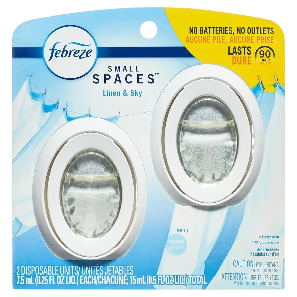 Small Spaces Air Freshener Linen & Sky Scent 2 Pack Odor Eliminating Long Lasting .25 fl. oz. Unique Formula No Batteries No