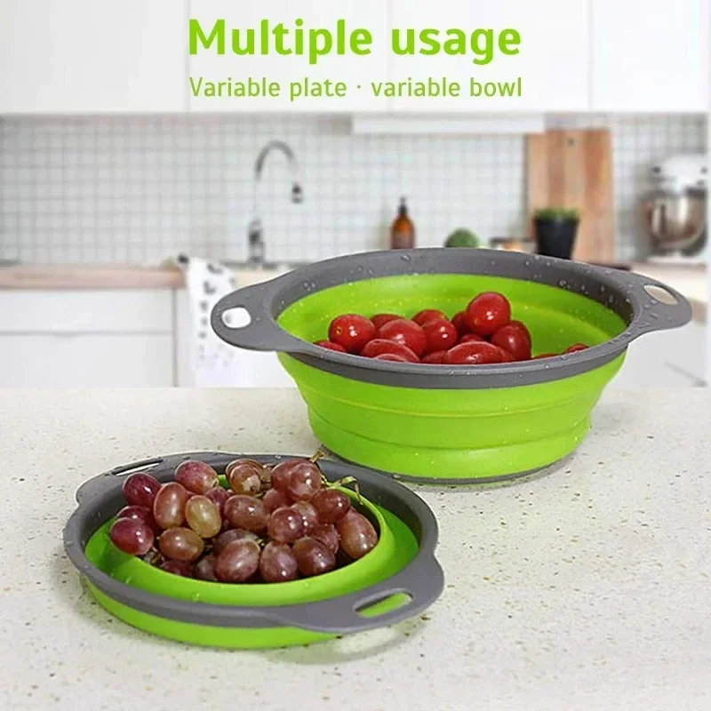 1Pc Foldable Silicone Strainer Basket, Collapsible Colander for Veggies Fruits, Space Saving Kitchen Gadget, Storage Accessory