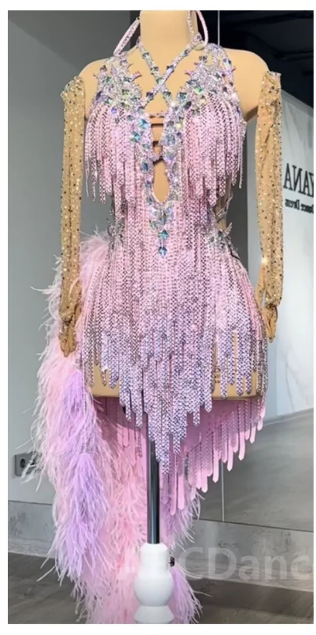 

Платье для латинских танцев, платье для сальсы и ритма для взрослых, платье для латинских танцев, румбы, розовое, новое платье для соревнований по латинским танцам