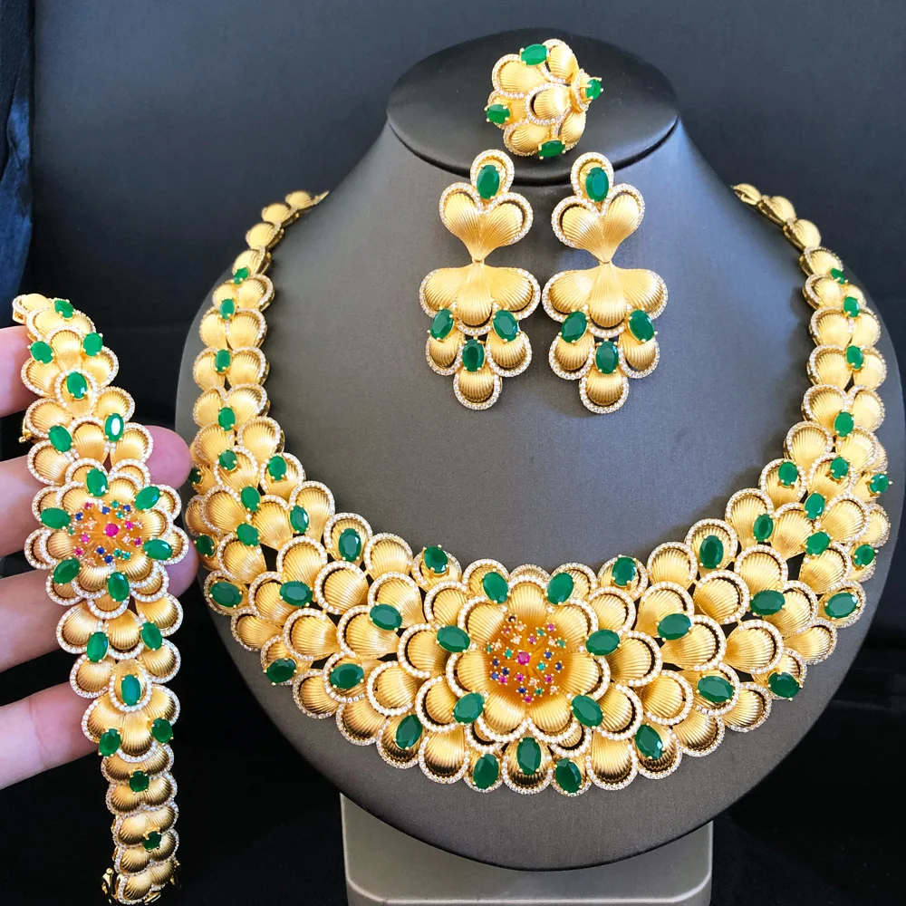 Missvikki أفريقيا دبي النساء الزفاف مجموعة مجوهرات الزفاف الفاخرة كبيرة سحر زهرة قلادة سوار أقراط الطوق مجموعات المجوهرات #4