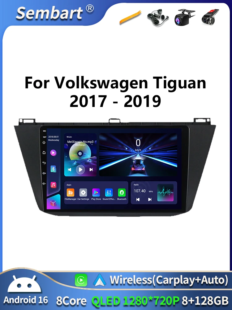 Android 16 Carplay Auto Radio Voor Volkswagen Tiguan 2 Mk 2016 2017 2018 2019 Multimedia Video Player Navigatie GPS stereo - afbeelding 2