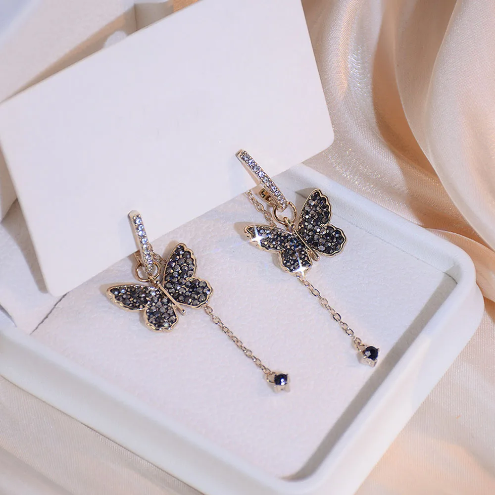 Korean Exquisite Butterfly Drop Earrings For Women 2022 Trending Elegant Rhinestone Trendy Chain Earrings Vintage Wedding Gifts