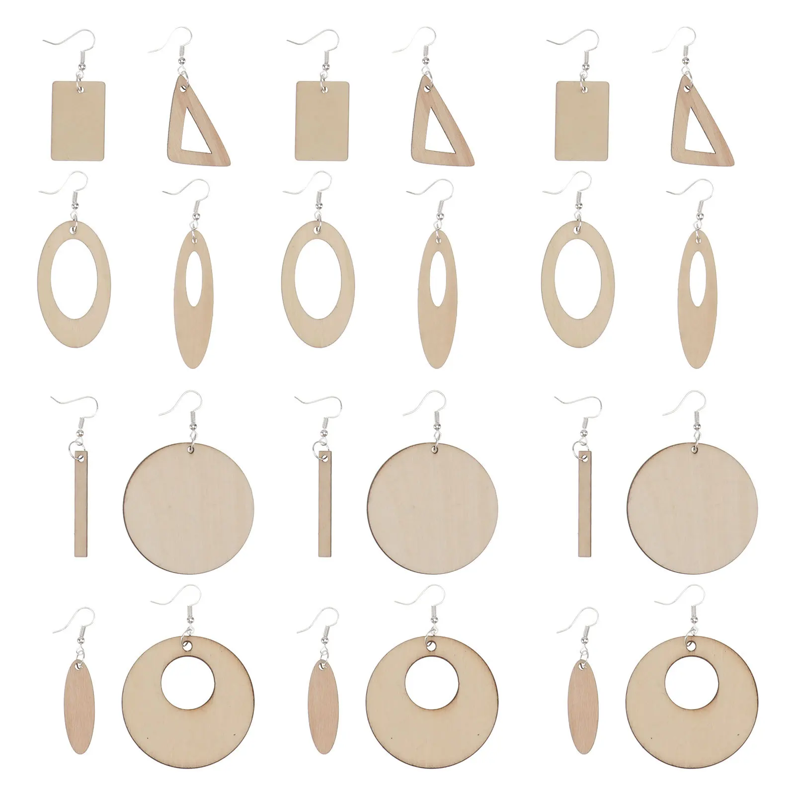 1 Juego de pendientes de madera en blanco, 80 piezas, dijes DIY sin terminar para fabricación de joyería hecha a mano, accesorios para proyectos de arte