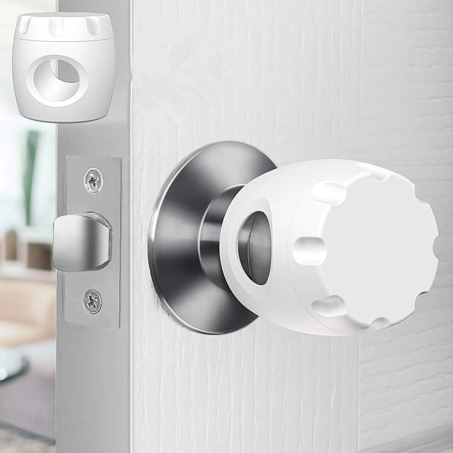 

Door Knob Safety Cover 4 Pack Screw Thread Design Reusable Baby Proofing for Standard Doorknobs