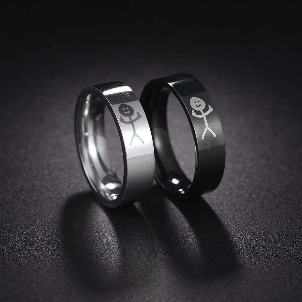 

Unisex Stainless Steel Hip Hop Doodle Ring Trendy Funny Middle Finger Stickman Ring for Couples Party Gift Jewelry