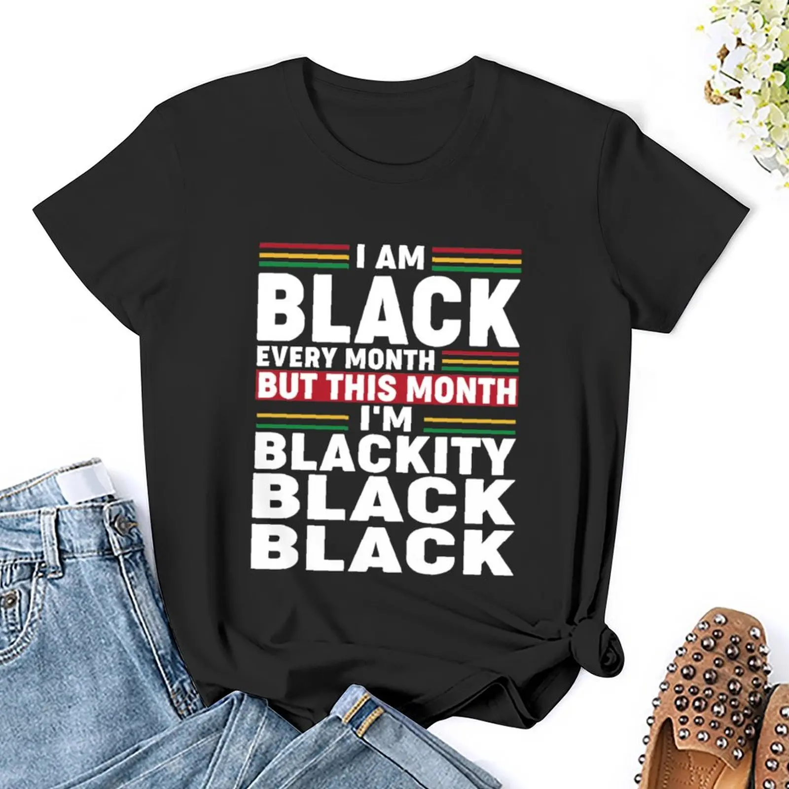 Camiseta negra para mujer, soy negra, cada mes, pero este mes, soy negra, ropa para mujer, camisas ajustadas divertidas