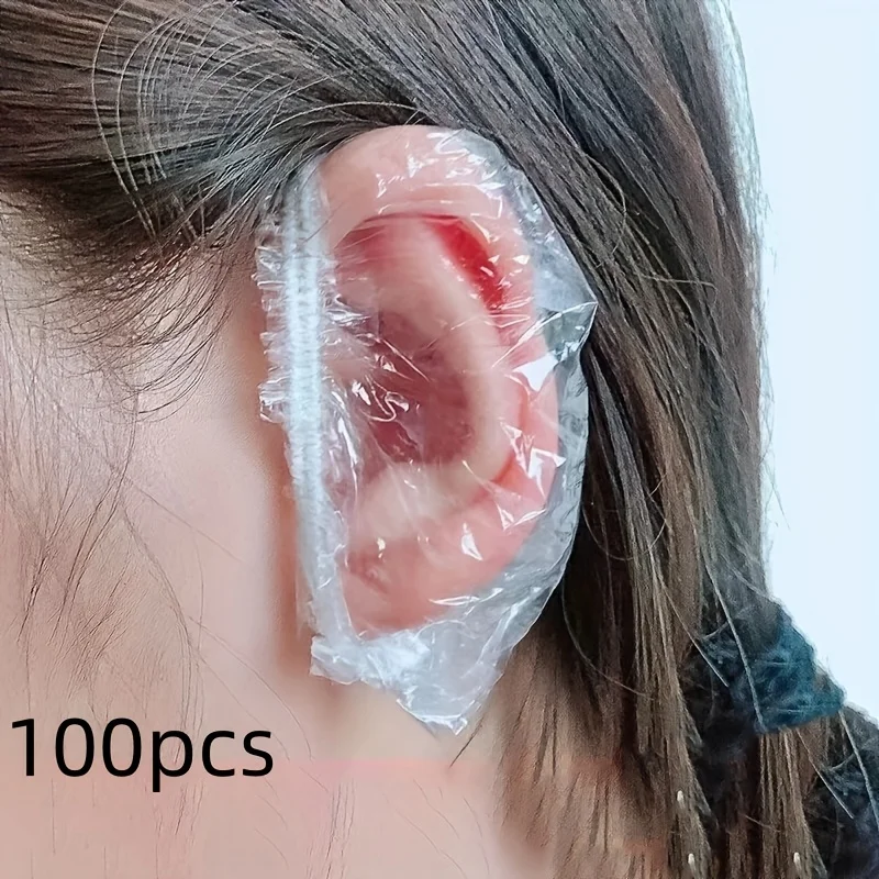 100 Pack Transparent High Quality Ear Covers Elastic Shower Ear Protector for Bathing Coloring Salon Use Keep Ears Dry & Stylish
