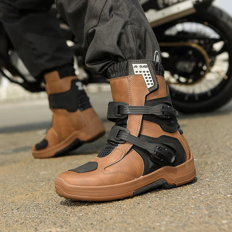 JG.WOLVES Men Riding Shoes Motorcycle Boots Waterproof Leather Motocross Boots Anti Slip Bike Off Road Racing Protective Shoes view 3
