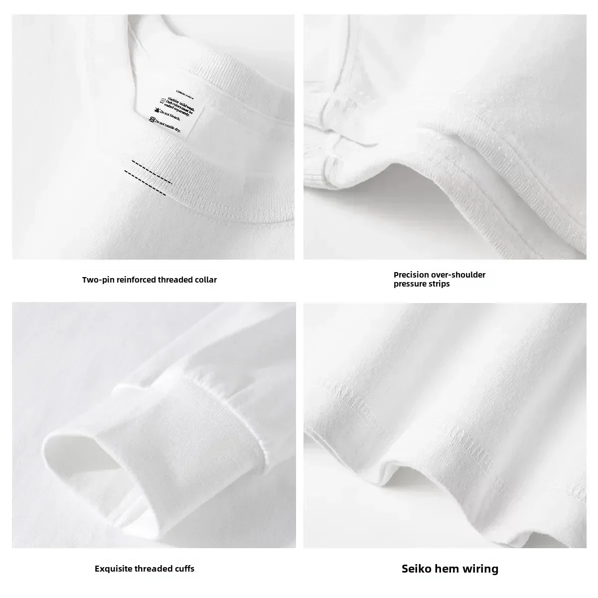 Spring Autumn 300g Heavy-duty Pure Cotton Long Sleeved  T-shirt FLoose White Top Thick Base Layer Underneath for Men and Women image 3