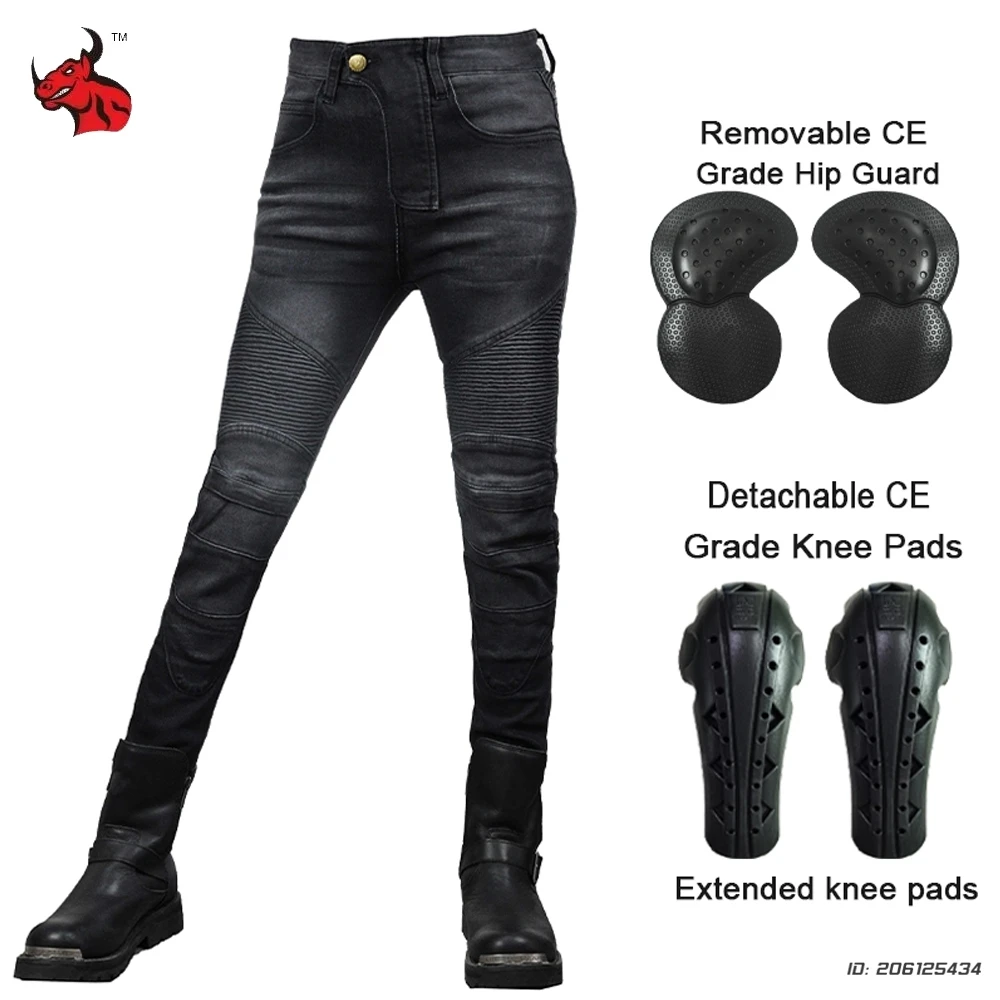 

Motorcycle Off-road Jeans Women Motorcycle Race Trousers Silicone Protector Detachable Motorbike Riding Rider Pants Moto Pants