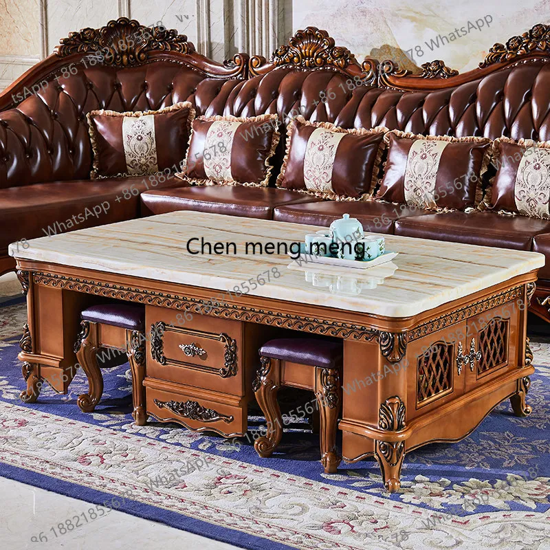 

Marble, coffee table living room solid wood, multi-functional tea table simple