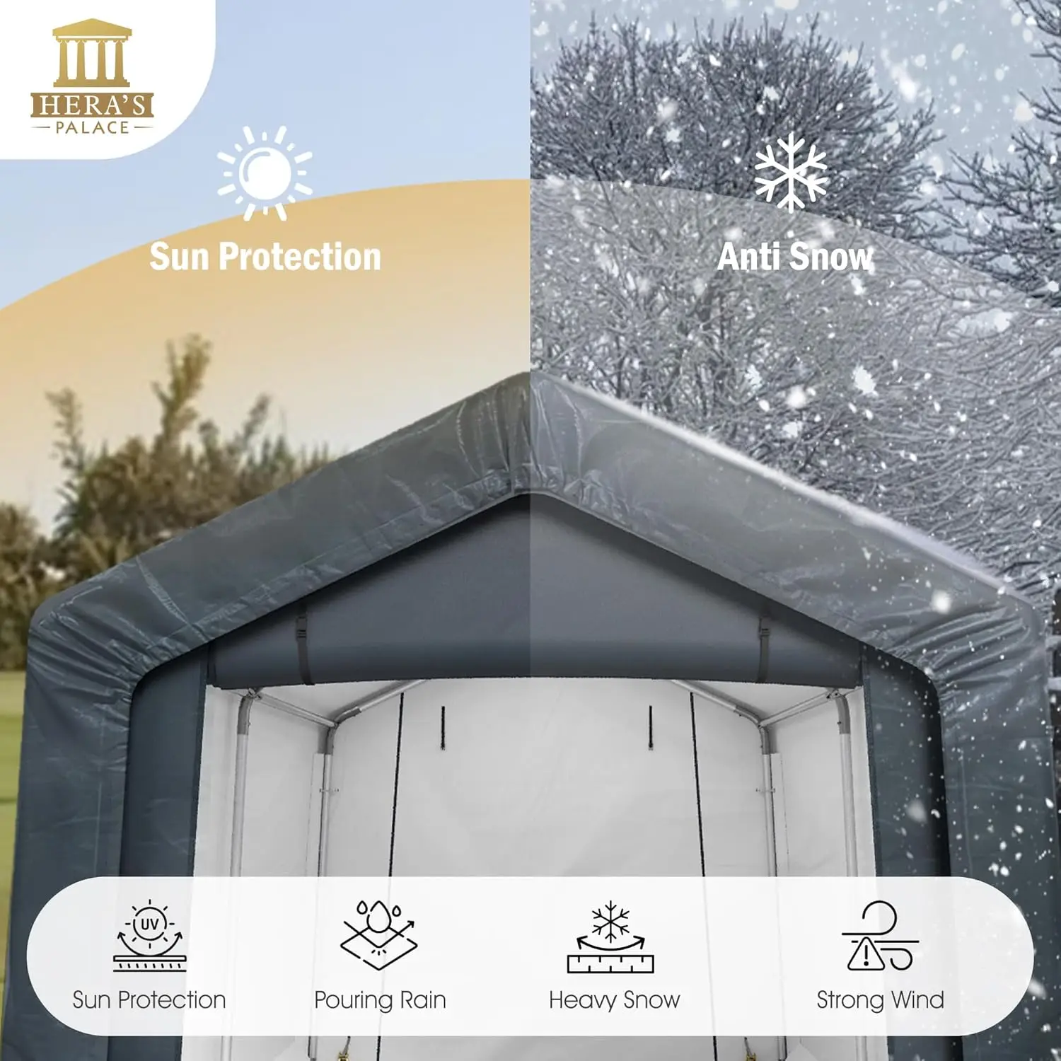 Outdoor Motorcycle and Bike Storage, Heavy Duty, No Specific Color, Anti-Snow, Portable with 2 Doors
